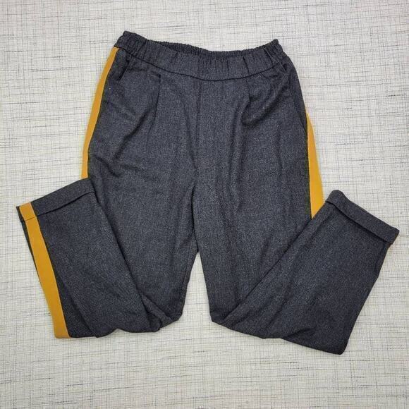 Pull&Bear Cropped Side Stripe‎ High Waist Track Pants Gray Yellow Size Medium - Picture 1 of 7